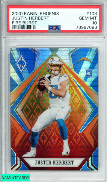 2020 PANINI PHOENIX JUSTIN HERBERT #103 FIRE BURST ROOKIE RC PSA 10 GEM MT 76997696 2020 PANINI PHOENIX JUSTIN HERBERT #103 FIRE BURST ROOKIE RC PSA 10 GEM MT 76997696