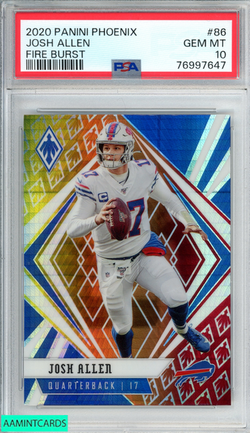 2020 PANINI PHOENIX JOSH ALLEN #86 FIRE BURST BUFFALO BILLS PSA 10 GEM MT 76997647
