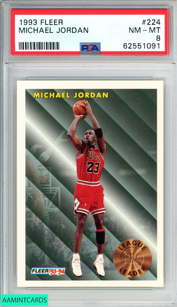 1993 FLEER MICHAEL JORDAN #224 CHICAGO BULLS HOF PSA 8 NM-MT 62551091 1993 FLEER MICHAEL JORDAN #224 CHICAGO BULLS HOF PSA 8 NM-MT 62551091