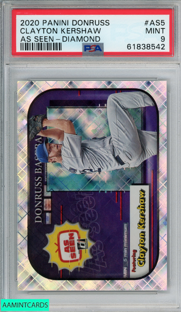 2020 PANINI DONRUSS AS SEEN ON TV CLAYTON KERSHAW #AS5 DIAMOND PSA 9 MINT 61838542