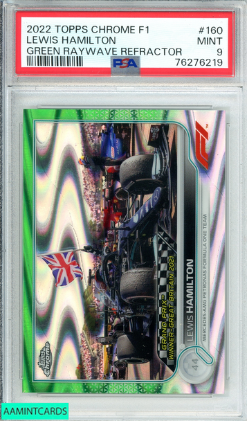 2022 TOPPS CHROME F1 LEWIS HAMILTON #160 GREEN RAYWAVE REF 10 OF 99 PSA 9 MINT 76276219 2022 TOPPS CHROME F1 LEWIS HAMILTON #160 GREEN RAYWAVE REF 10 OF 99 PSA 9 MINT 76276219