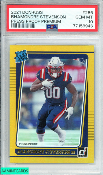 2021 PANINI DONRUSS RHAMONDRE STEVENSON#286 PRESS PROOF PREMIUM RC PSA 10 GEM MT 77158946