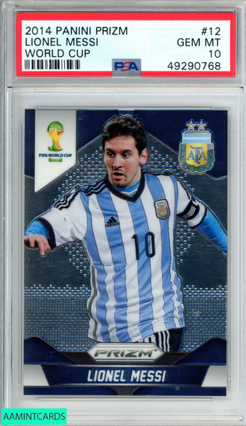 2014 PANINI PRIZM WORLD CUP LIONEL MESSI #12 ARGENTINA PSA 10 GEM MT 49290768 2014 PANINI PRIZM WORLD CUP LIONEL MESSI #12 ARGENTINA PSA 10 GEM MT 49290768