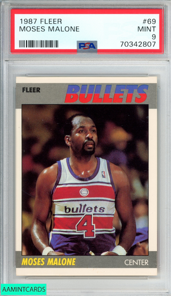 1987 FLEER MOSES MALONE #69 WASHINGTON BULLETS HOF PSA 9 MINT 70342807