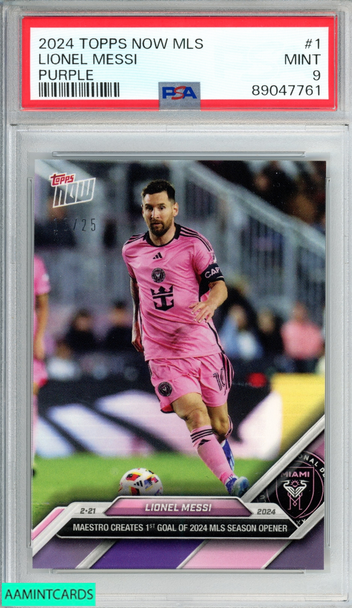 2024 TOPPS NOW MLS LIONEL MESSI #1 PURPLE 16 OF 25 INTER MIAMI PSA 9 MINT 89047761