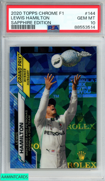 2020 TOPPS CHROME FORMULA 1 SAPPHIRE EDITION LEWIS HAMILTON #144 PSA 10 GEM MT 88553514 2020 TOPPS CHROME FORMULA 1 SAPPHIRE EDITION LEWIS HAMILTON #144 PSA 10 GEM MT 88553514