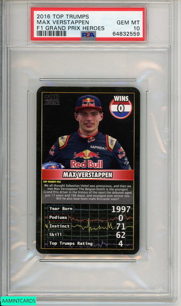 2016 TOP TRUMPS F1 MAX VERSTAPPEN F1 GRAND PRIX HEROES RC PSA 10 GEM MT 64832559 2016 TOP TRUMPS F1 MAX VERSTAPPEN F1 GRAND PRIX HEROES RC PSA 10 GEM MT 64832559