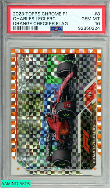 2023 TOPPS CHROME F1 CHARLES LECLERC#8 ORANGE CHECKER 22 OF 25 PSA 10 GEM MT 92850224