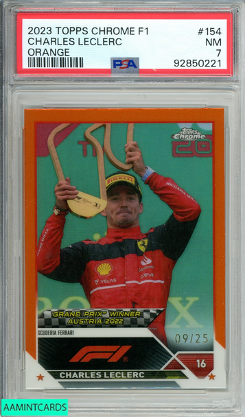 2023 TOPPS CHROME F1 CHARLES LECLERC #154 ORANGE 9 OF 25 PSA 7 NM 92850221 2023 TOPPS CHROME F1 CHARLES LECLERC #154 ORANGE 9 OF 25 PSA 7 NM 92850221