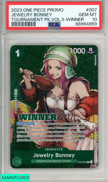 2023 ONE PIECE PROMOS JEWELRY BONNEY #007 TOURNAMENT PK VOL 3-WINNER PSA 10 GEM MT 88964859