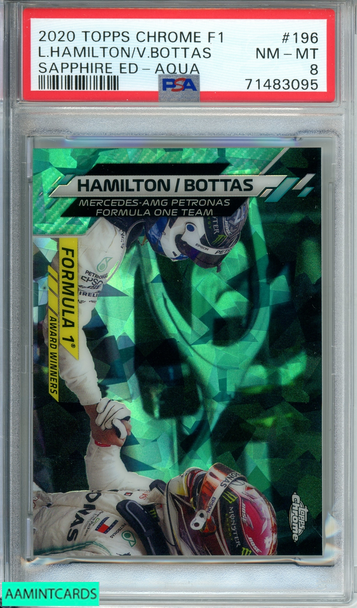 2020 TOPPS CHROME F1 L HAMILTON V BOTTAS #196 SAPPHIRE ED-AQUA 47 OF 99 PSA 8 71483095 2020 TOPPS CHROME F1 L HAMILTON V BOTTAS #196 SAPPHIRE ED-AQUA 47 OF 99 PSA 8 71483095