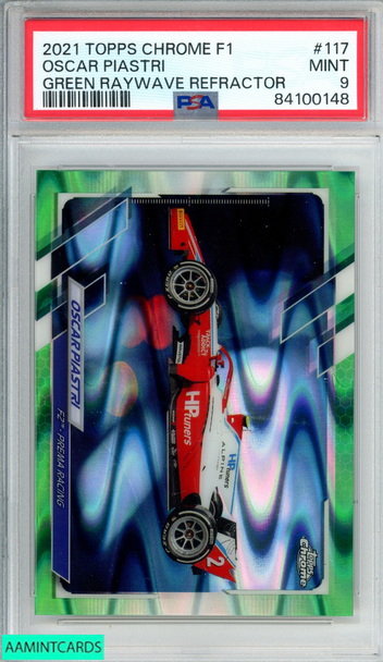 2021 TOPPS CHROME F1 OSCAR PIASTRI #117 GREEN RAYWAVE REFRACTOR 58 OF 99 PSA 9 84100148 2021 TOPPS CHROME F1 OSCAR PIASTRI #117 GREEN RAYWAVE REFRACTOR 58 OF 99 PSA 9 84100148
