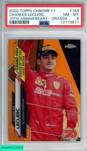 2020 TOPPS CHROME FORMULA 1 CHARLES LECLERC #163 70TH ANNIVERSARY ORANGE PSA 8 72173817 2020 TOPPS CHROME FORMULA 1 CHARLES LECLERC #163 70TH ANNIVERSARY ORANGE PSA 8 72173817
