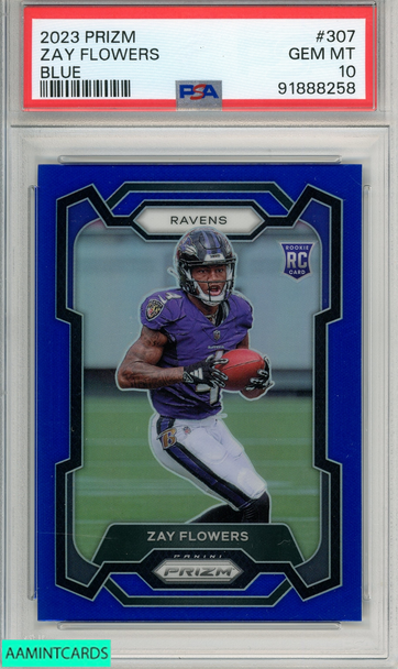 2023 PANINI PRIZM ZAY FLOWERS #307 BLUE PRIZM PSA 10 GEM MT RC ROOKIE 91888258