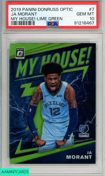 2019 PANINI DONRUSS OPTIC MY HOUSE! JA MORANT #7 LIME GREEN PSA 10 GEM MT RC 91218467
