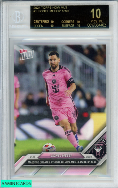 2024 TOPPS NOW MLS LIONEL MESSI #1 INTER MIAMI ONE OF 11899 BGS 10 BLACK LABEL 0017364402