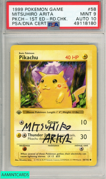 1999 POKEMON GAME PIKACHU #58 PKCH-1ST ED-RD CHK PSA 9 MINT AUTO 10 49118180 1999 POKEMON GAME PIKACHU #58 PKCH-1ST ED-RD CHK PSA 9 MINT AUTO 10 49118180