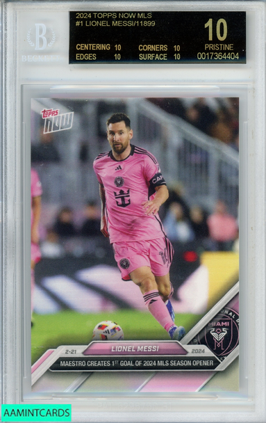 2024 TOPPS NOW MLS LIONEL MESSI #1 INTER MIAMI ONE OF 11899 BGS 10 BLACK LABEL 0017364404