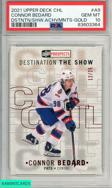 2021 UPPER DECK CHL THE SHOW ACHIEVEMENTS CONNOR BEDARD #A9 GOLD PSA 10 83603364 2021 UPPER DECK CHL THE SHOW ACHIEVEMENTS CONNOR BEDARD #A9 GOLD PSA 10 83603364