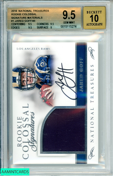 2016 PANINI NATL TREASURES ROOKIE COLOSSAL SIG MAT #1 JARED GOFF BGS 9.5 AUTO 10 0015115274