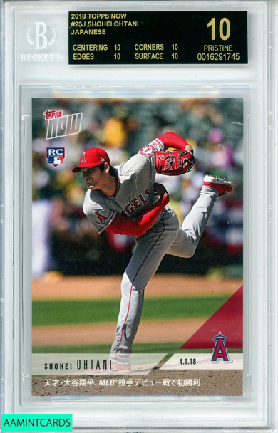 2018 TOPPS NOW #23J SHOHEI OHTANI JAPANESE BGS 10 PRISTINE RC ROOKIE 0016291745