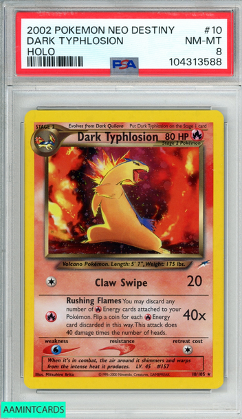 2002 POKEMON NEO DESTINY DARK TYPHLOSION #10 HOLO PSA 8 NM-MT 104313588 2002 POKEMON NEO DESTINY DARK TYPHLOSION #10 HOLO PSA 8 NM-MT 104313588