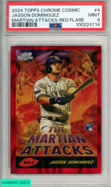 2024 TOPPS CHROME COSMIC MARTIAN ATTACKS JASSON DOMINGUEZ #4 RED FLARE PSA 9 100224714