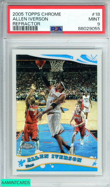2005 TOPPS CHROME ALLEN IVERSON #18 REFRACTOR  997 OF 999 PSA 9 MINT 88029055