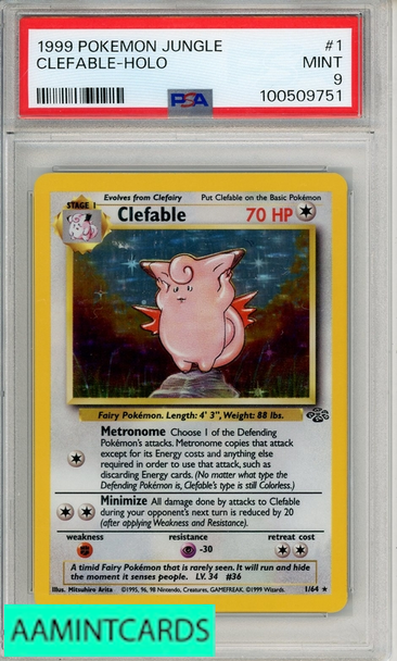 1999 POKEMON JUNGLE CLEFABLE-HOLO #1 PSA 9 MINT 100509751 1999 POKEMON JUNGLE CLEFABLE-HOLO #1 PSA 9 MINT 100509751