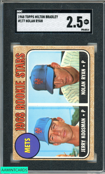 1968 TOPPS MILTON BRADLEY NOLAN RYAN #177 ROOKIE RC NEW YORK METS HOF SGC 2.5 0964014 1968 TOPPS MILTON BRADLEY NOLAN RYAN #177 ROOKIE RC NEW YORK METS HOF SGC 2.5 0964014