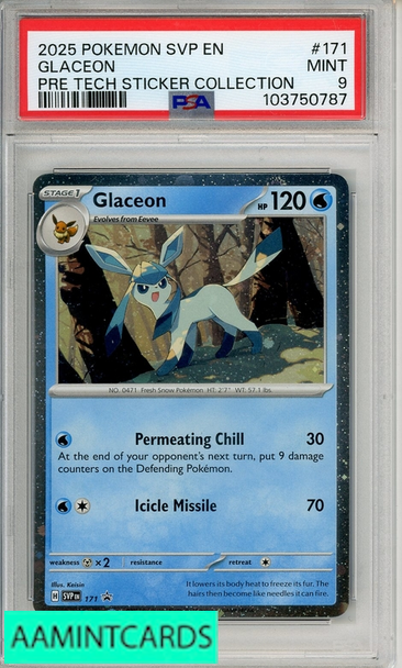 2025 POKEMON SVP EN-SV BSP GLACEON #171 PRE TECH STICKER COLL PSA 9 103750787