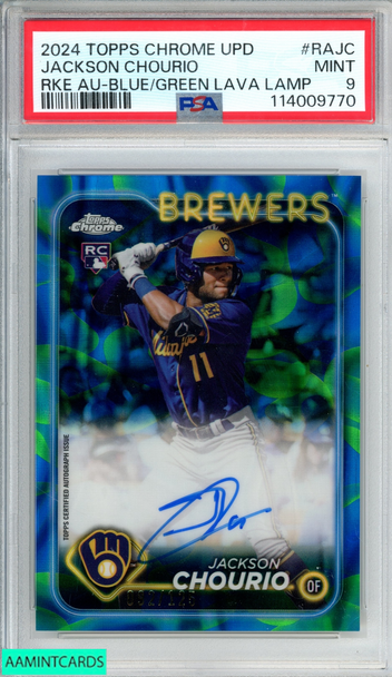 2024 TOPPS CHROME UPD ROOKIE AUTO JACKSON CHOURIO BLUE GREEN LAVA OF 125 PSA 9 114009770 2024 TOPPS CHROME UPD ROOKIE AUTO JACKSON CHOURIO BLUE GREEN LAVA OF 125 PSA 9 114009770