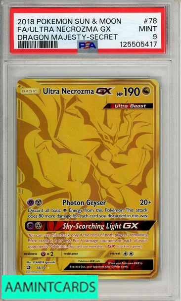 2018 PKMN SUN MOON DRAGON MAJ FA ULT NECROZMA GX #78 SECRET PSA 9 125505417 2018 PKMN SUN MOON DRAGON MAJ FA ULT NECROZMA GX #78 SECRET PSA 9 125505417
