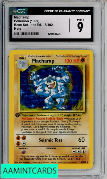 1999 POKEMON BASE SET 1ST EDITION MACHAMP #8 HOLO CGC 9 4294591031 1999 POKEMON BASE SET 1ST EDITION MACHAMP #8 HOLO CGC 9 4294591031