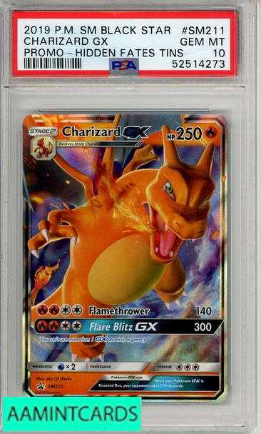2019 PKMN SM BSP CHARIZARD GX #SM211 PROMO-HIDDEN FATES TINS PSA 10 52514273