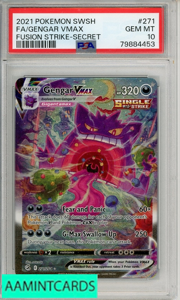2021 POKEMON SWSH FUSION STRIKE FA GENGAR VMAX #271 SECRET PSA 10 79884453 2021 POKEMON SWSH FUSION STRIKE FA GENGAR VMAX #271 SECRET PSA 10 79884453
