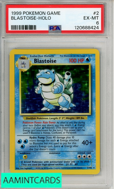 1999 POKEMON GAME BLASTOISE-HOLO #2 PSA 6 EX-MT 120688424 1999 POKEMON GAME BLASTOISE-HOLO #2 PSA 6 EX-MT 120688424