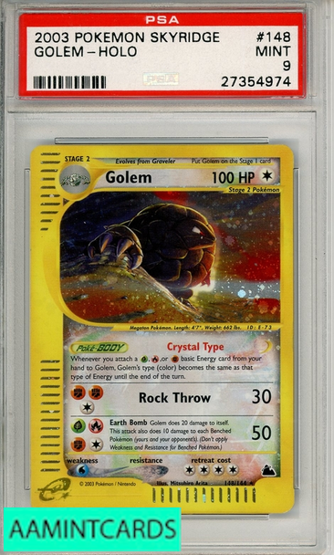 2003 POKEMON SKYRIDGE GOLEM-HOLO #148 PSA 9 MINT 27354974 2003 POKEMON SKYRIDGE GOLEM-HOLO #148 PSA 9 MINT 27354974