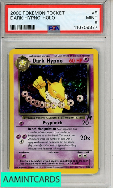 2000 POKEMON ROCKET DARK HYPNO-HOLO #9 PSA 9 MINT 116709877 2000 POKEMON ROCKET DARK HYPNO-HOLO #9 PSA 9 MINT 116709877