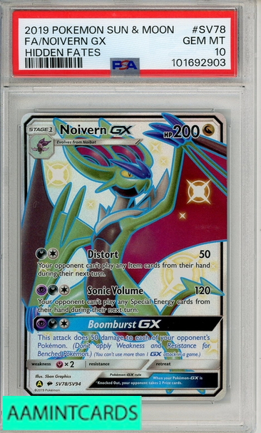 2019 POKEMON SUN MOON HIDDEN FATES FA NOIVERN GX #SV78 PSA 10 101692903