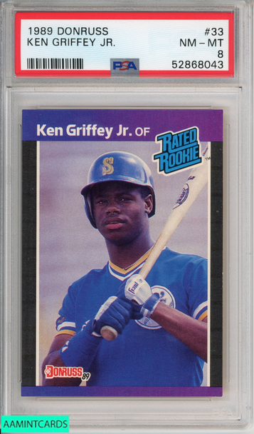 1989 DONRUSS KEN GRIFFEY JR #33 ROOKIE HOF SEATTLE MARINERS RC PSA 8 NM-MT 52868043 1989 DONRUSS KEN GRIFFEY JR #33 ROOKIE HOF SEATTLE MARINERS RC PSA 8 NM-MT 52868043
