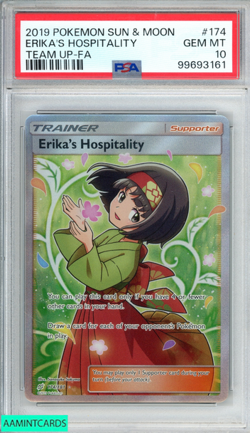 2019 POKEMON SUN AND MOON TEAM UP ERIKAS HOSPITALITY #174 FA PSA 10 GEM MT 99693161 2019 POKEMON SUN AND MOON TEAM UP ERIKAS HOSPITALITY #174 FA PSA 10 GEM MT 99693161