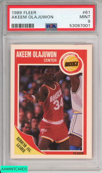 1989 FLEER AKEEM OLAJUWON #61 HOF HOUSTON ROCKETS PSA 9 MINT 53087001
