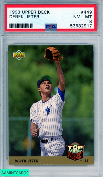 1993 UPPER DECK DEREK JETER #449 ROOKIE HOF NEW YORK YANKEES RC PSA 8 NM-MT 53682917 1993 UPPER DECK DEREK JETER #449 ROOKIE HOF NEW YORK YANKEES RC PSA 8 NM-MT 53682917