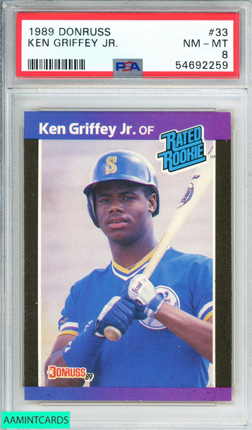 1989 DONRUSS KEN GRIFFEY JR  #33 SEATTLE MARINERS ROOKIE RC PSA 8 NM-MT 54692259 1989 DONRUSS KEN GRIFFEY JR  #33 SEATTLE MARINERS ROOKIE RC PSA 8 NM-MT 54692259