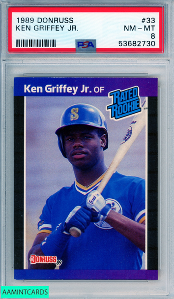 1989 DONRUSS KEN GRIFFEY JR #33 ROOKIE HOF SEATTLE MARINERS RC PSA 8 NM-MT 53682730 1989 DONRUSS KEN GRIFFEY JR #33 ROOKIE HOF SEATTLE MARINERS RC PSA 8 NM-MT 53682730