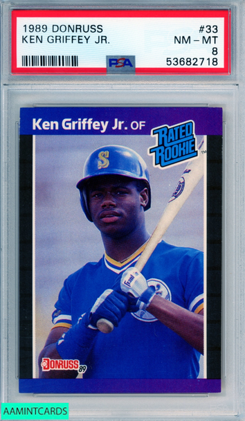1989 DONRUSS KEN GRIFFEY JR #33 ROOKIE HOF SEATTLE MARINERS RC PSA 8 NM-MT 53682718 1989 DONRUSS KEN GRIFFEY JR #33 ROOKIE HOF SEATTLE MARINERS RC PSA 8 NM-MT 53682718
