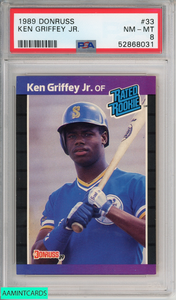 1989 DONRUSS KEN GRIFFEY JR #33 ROOKIE HOF SEATTLE MARINERS RC PSA 8 NM-MT 52868031 1989 DONRUSS KEN GRIFFEY JR #33 ROOKIE HOF SEATTLE MARINERS RC PSA 8 NM-MT 52868031