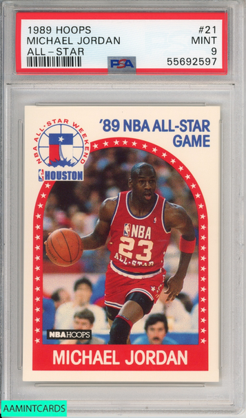 1989 HOOPS MICHAEL JORDAN #21 ALL-STAR CHICAGO BULLS HOF PSA 9 MINT 55692597 1989 HOOPS MICHAEL JORDAN #21 ALL-STAR CHICAGO BULLS HOF PSA 9 MINT 55692597