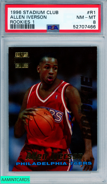 1996 STADIUM CLUB ALLEN IVERSON #R1 ROOKIES 1 HOF 76ERS RC PSA 8 NM-MT 52707466
